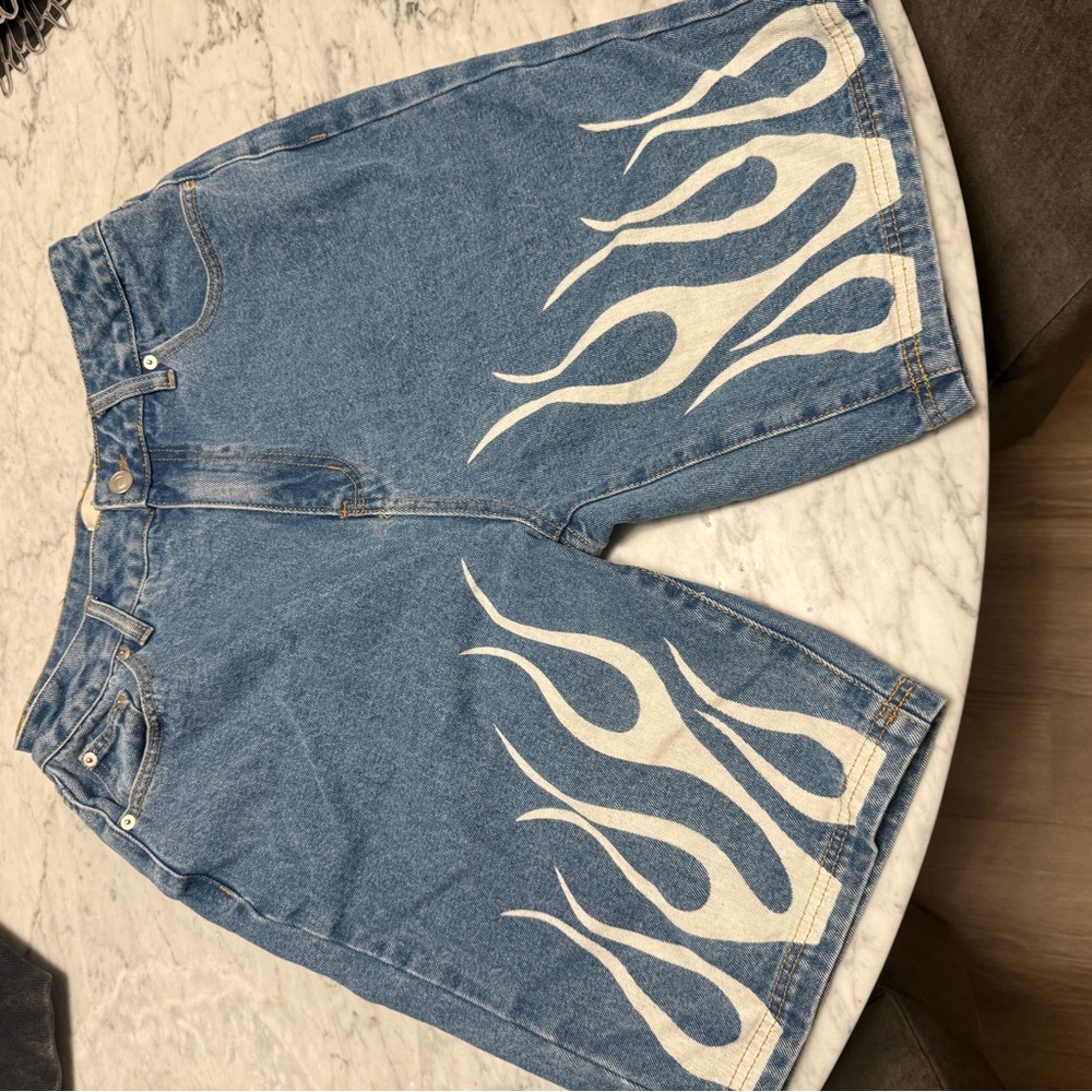 Denim Flame Graphic Shorts